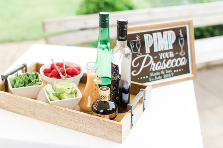 Pimp Prosecco Bar Drinks Pastels Gold Pretty Summer Barn Wedding http://summerlilystudio.com/