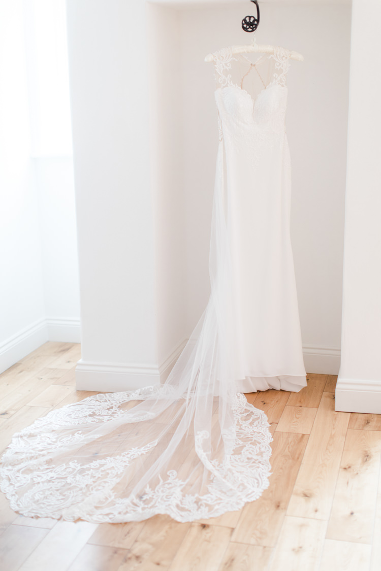 Dando London Bride Bridal Dress Gown Lace Plunge Straps Train Pastels Gold Pretty Summer Barn Wedding http://summerlilystudio.com/