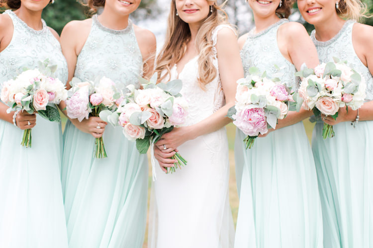 Mint Green Bridesmaids Flowers Bouqets Pastels Gold Pretty Summer Barn Wedding http://summerlilystudio.com/