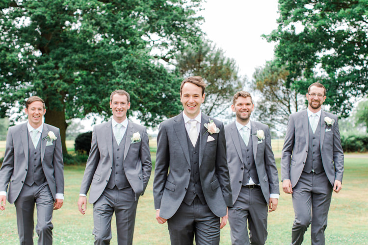 Grey Suits Groom Groomsmen Pastels Gold Pretty Summer Barn Wedding http://summerlilystudio.com/