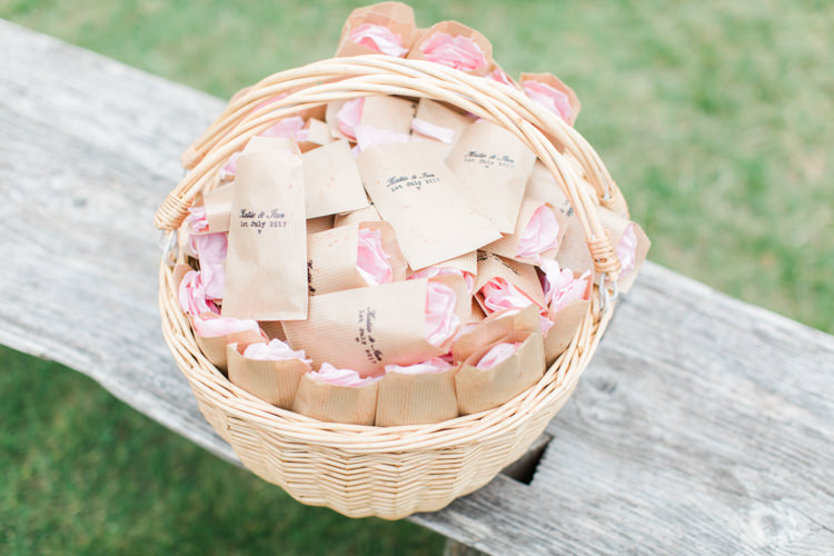 Confetti Bags Basket Pastels Gold Pretty Summer Barn Wedding http://summerlilystudio.com/