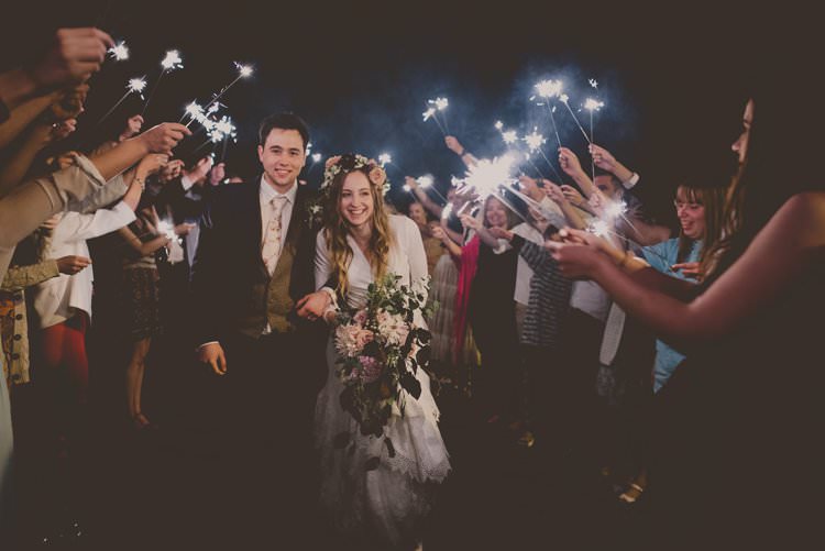 Sparklers Exit Bride Groom Bohemian Ethical Vegan Country Wedding http://laurarhianphotography.co.uk/