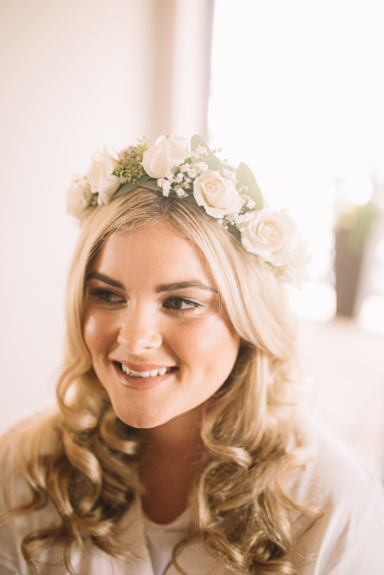 Flower Crown Bride Bridal White Rose Tropical Boho Luxe Barn Wedding https://www.luciewatsonphotography.com/