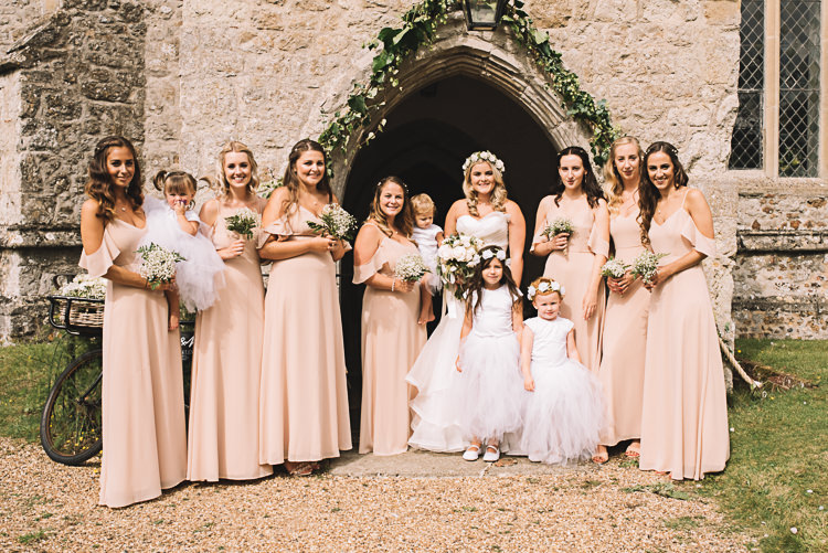 Peach Off Shoulder Bardot Bridesmaid Dresses Tropical Boho Luxe Barn Wedding https://www.luciewatsonphotography.com/