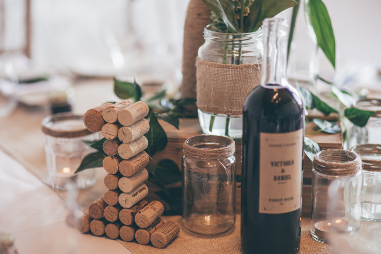 Jars Tables Hessian Rustic Natural Earthy Greenery Home Made Wedding http://rachellambertphotography.co.uk/
