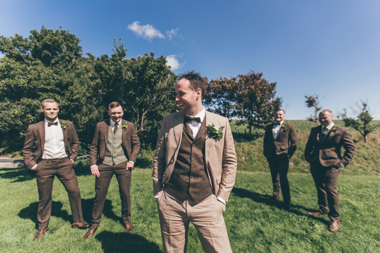 Brown Tweed Suit Bow Tie Groom Groomsmen Natural Earthy Greenery Home Made Wedding http://rachellambertphotography.co.uk/