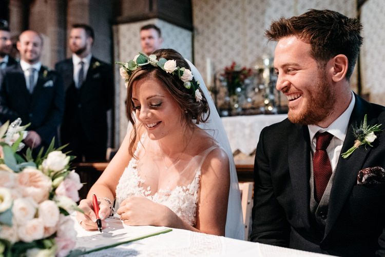 Bride Bridal Dress Gown Watters Sleeveless Flower Floral Crown Bespoke Groom Waistcoat Three Piece Navy Grey Burgundy Relaxed Rustic Country Farm Wedding https://www.chris-seddon.co.uk/