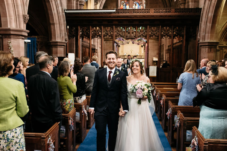 Bride Bridal Dress Gown Watters Sleeveless Flower Floral Crown Bespoke Groom Waistcoat Three Piece Navy Grey Burgundy Relaxed Rustic Country Farm Wedding https://www.chris-seddon.co.uk/
