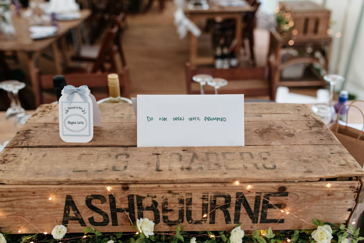 Wooden Crate Picnic Hamper Centrepiece Table Setting Fairy Lights Floral Flower Relaxed Rustic Country Farm Wedding https://www.chris-seddon.co.uk/
