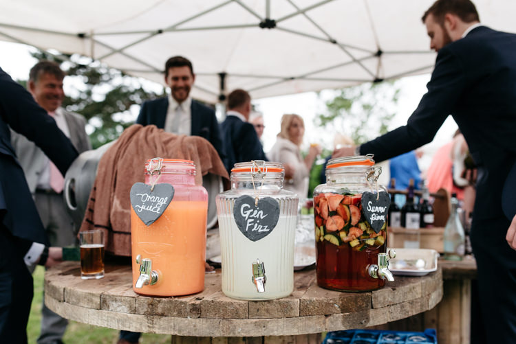 Drinks Dispenser Gin Fizz Reception Wooden Spool Relaxed Rustic Country Farm Wedding https://www.chris-seddon.co.uk/