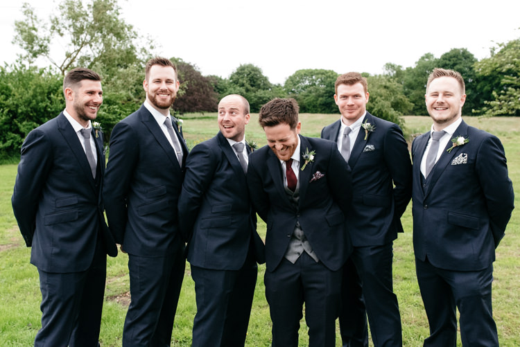Groom Groomsmen Navy Three Piece Suit Grey Waistcoat Burgundy Relaxed Rustic Country Farm Wedding https://www.chris-seddon.co.uk/