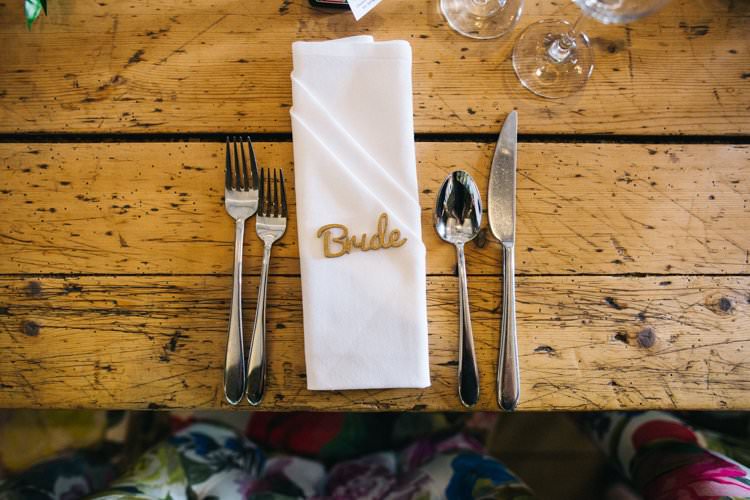 Table Setting Bride Place Card Laser Cut Name Colourful Floral Family Friendly Wedding http://www.sallytphoto.com/