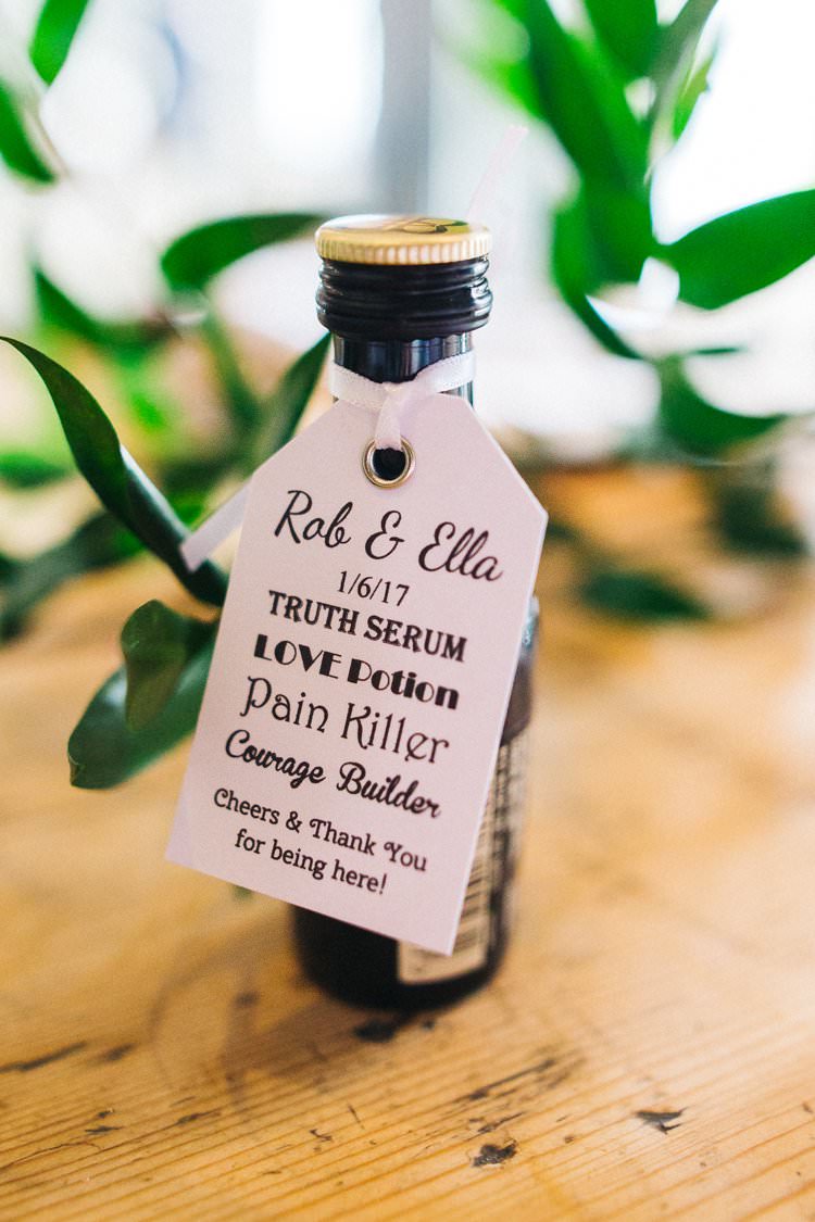 Favour Love Potion Jagermeister Bespoke Label Printing Luggage Tag Colourful Floral Family Friendly Wedding http://www.sallytphoto.com/