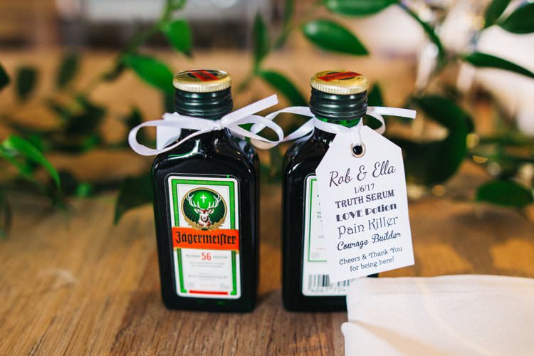 Jagermeister Favour Luggage Tag Bespoke Printed Label Colourful Floral Family Friendly Wedding http://www.sallytphoto.com/