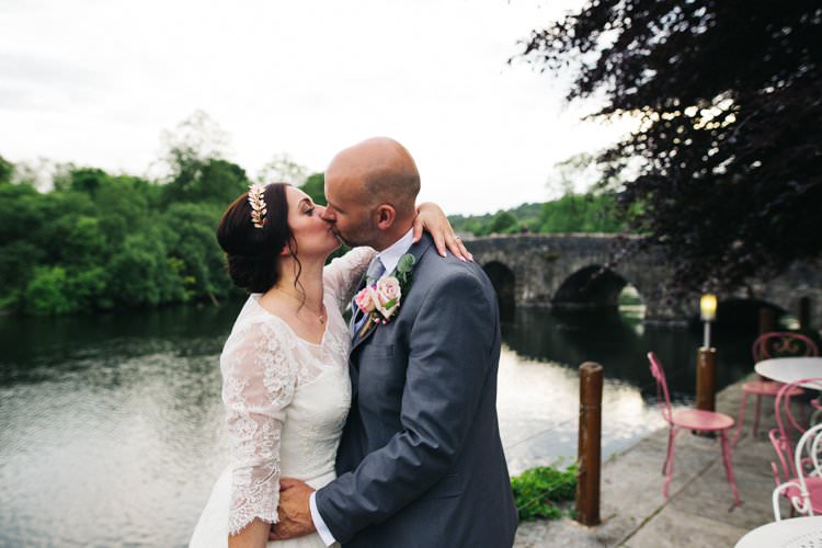 Bride Bridal Tea Length Louise Bentley Lace Three Quarter Sleeve T-Bar Shoes Rose Gold Leaf Crown Grey Suit Groom Colourful Floral Family Friendly Wedding http://www.sallytphoto.com/