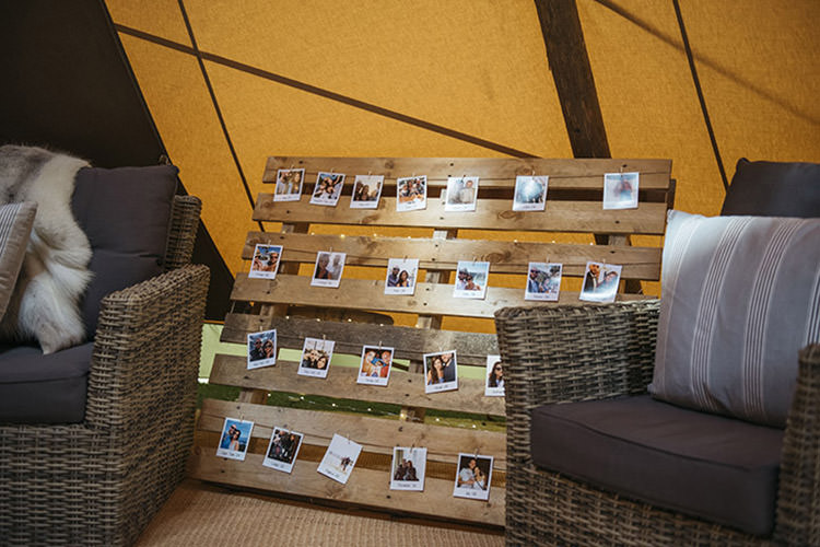 Pallet Photo Board Polaroid Pallet Pretty Floral Boho Tipi Wedding https://www.kindredphotography.co.uk/