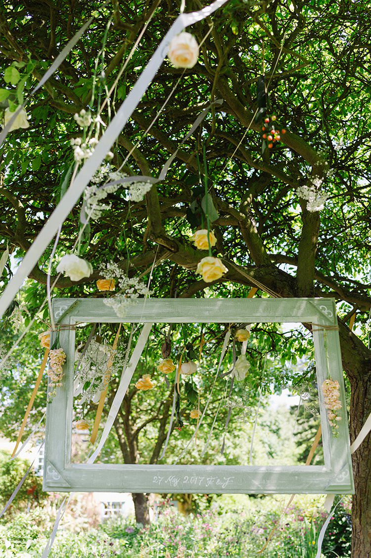 Photo Booth Frame Hanging Darling Peach Sage Green Grey Farm Wedding http://www.photographybybea.co.uk/