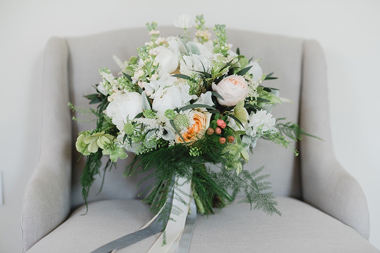 Bouquet Flowers Bride Bridal Rose Peony Darling Peach Sage Green Grey Farm Wedding http://www.photographybybea.co.uk/