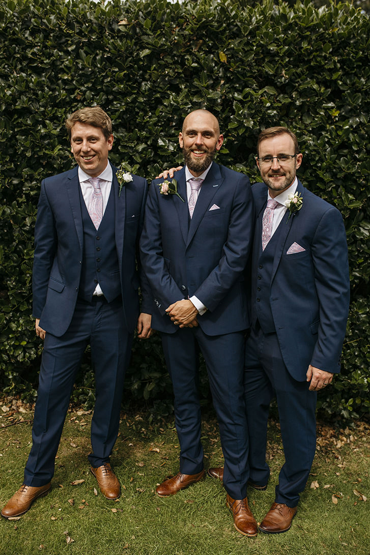 Groom Groomsmen Navy Three Piece Suit Waistcoat Pink Tie Pretty Floral Boho Tipi Wedding https://www.kindredphotography.co.uk/