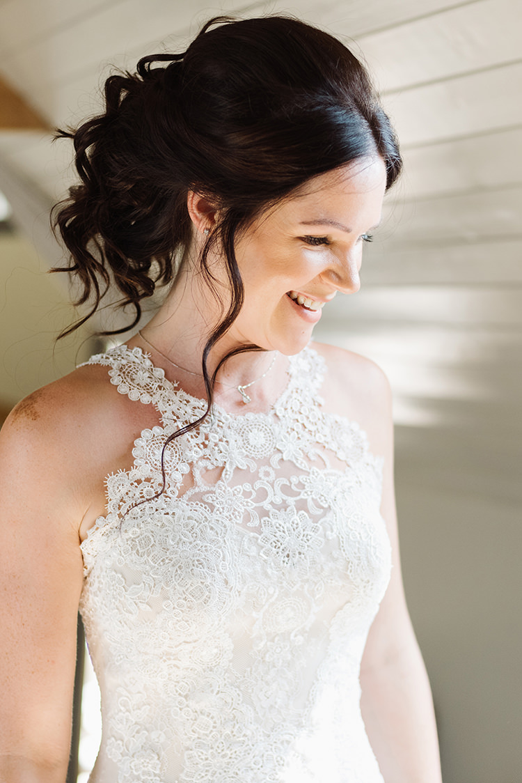 Lace Halternek Dress Gown Bride Bridal Darling Peach Sage Green Grey Farm Wedding http://www.photographybybea.co.uk/