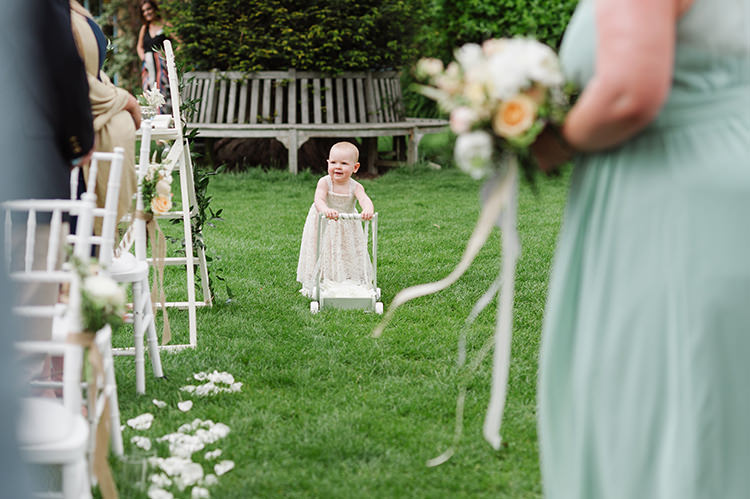 Flower Girl Trolley Darling Peach Sage Green Grey Farm Wedding http://www.photographybybea.co.uk/
