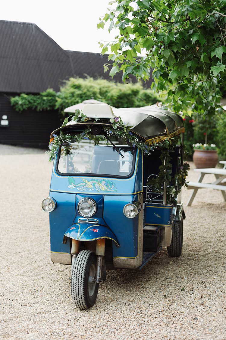 Tuk Tuk Transport Darling Peach Sage Green Grey Farm Wedding http://www.photographybybea.co.uk/
