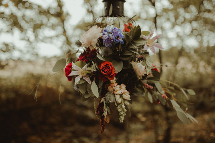 Bouquet Flowers Bride Bridal Wild Natural Black Red Greenery Moody Ethereal Winter Woodland Wedding Ideas http://belleartphotography.co.uk/