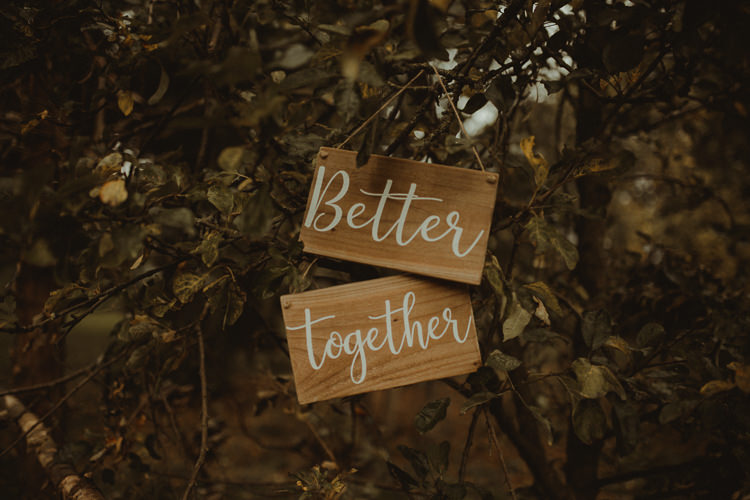 Wooden Sign Better Together Moody Ethereal Winter Woodland Wedding Ideas http://belleartphotography.co.uk/