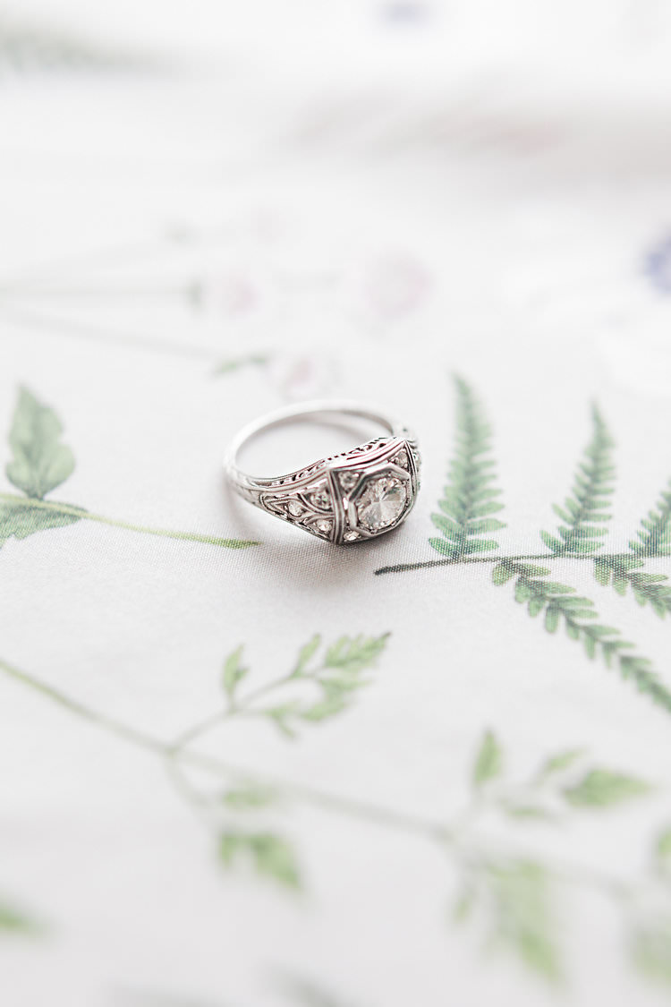 Vintage Engagement Ring Halo Diamond Fun Late Summer Outdoor Farm Wedding http://bowtieandbellephotography.co.uk/