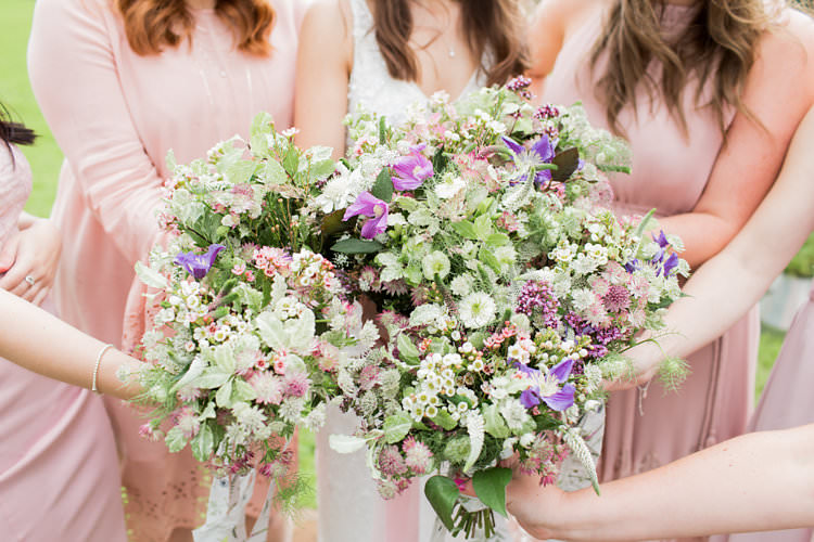 Bouquets Flowers Bride Bridal Bridesmaids Pink Purple Fun Late Summer Outdoor Farm Wedding http://bowtieandbellephotography.co.uk/