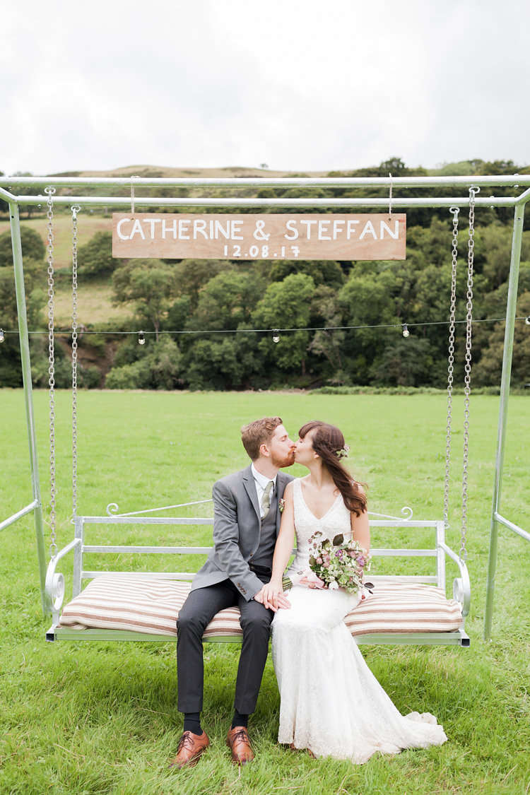 Swing Bench Seat Personalised Fun Late Summer Outdoor Farm Wedding http://bowtieandbellephotography.co.uk/
