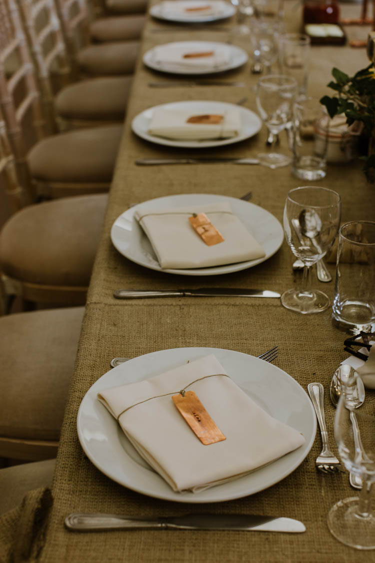 Hessian Burlap Decor Tables Rustic Copper Spring Barn Wedding http://www.alexandrajane.co.uk/