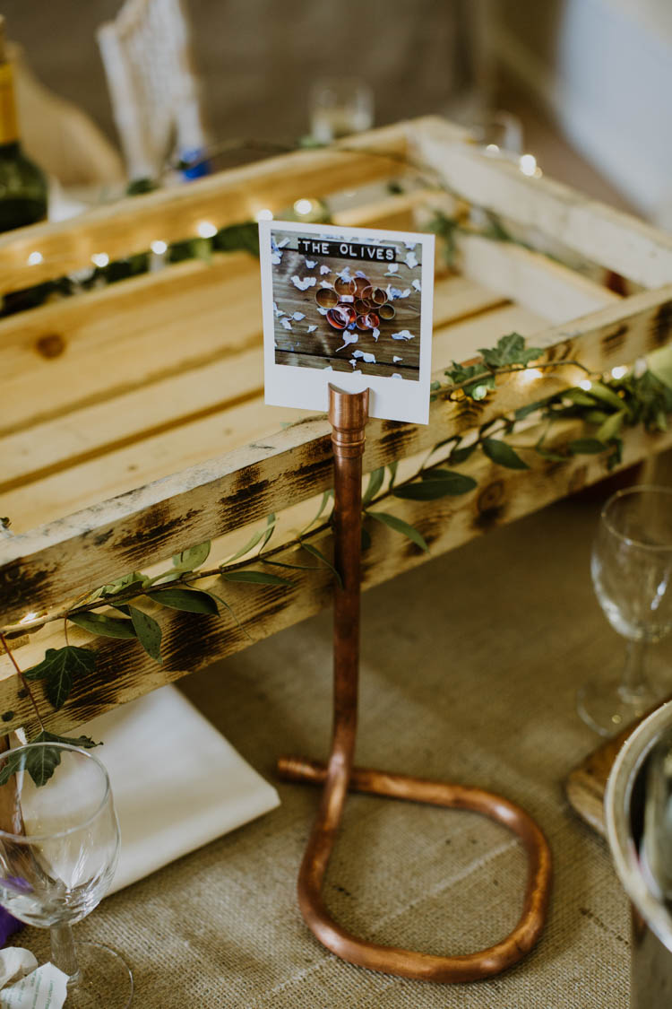 Pipe Table Names Polariod Rustic Copper Spring Barn Wedding http://www.alexandrajane.co.uk/