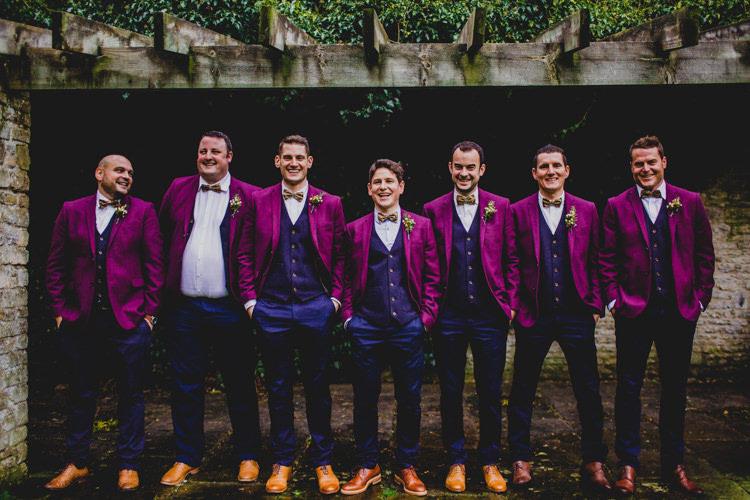 Red Burgundy Jackets Bow Ties Waistcoats Tan Shoes Groom Groomsmen Christmas Wedding Cotswolds http://jonnymp.com/