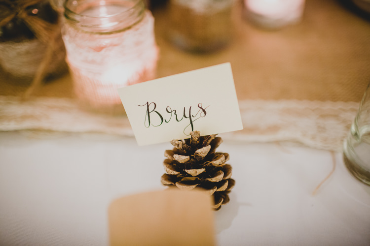 Pine Cone Calligraphy Place Name Card Christmas Wedding Cotswolds http://jonnymp.com/