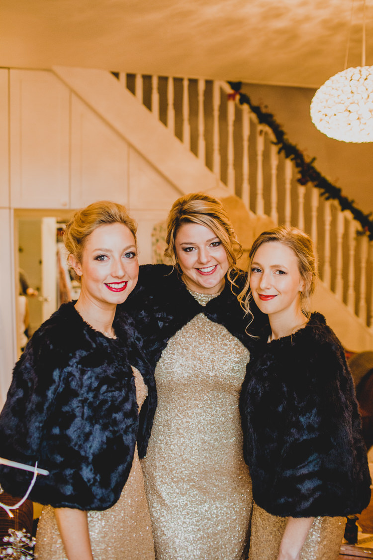 Sequin Bridesmaid Dresses Fur Shrug Christmas Wedding Cotswolds http://jonnymp.com/