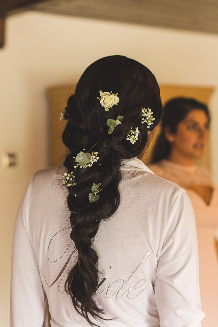 Bride Bridal Floral Flowers Hair Plait Up Do Whimsical Romantic Barn Wedding http://kirstymackenziephotography.co.uk/