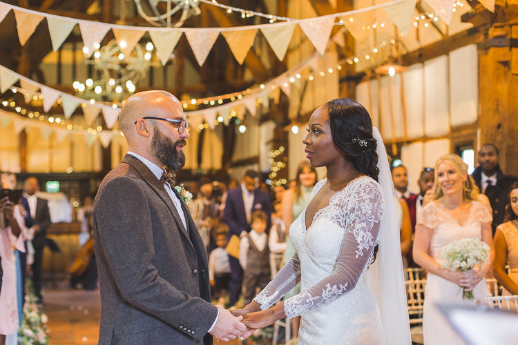 Bride Bridal Maggie Sottero Long Sleeved Lace Dress Sweetheart Groom House of Fraser Brown Tweed Suit Three Piece Waistcoat Veil Whimsical Romantic Barn Wedding http://kirstymackenziephotography.co.uk/