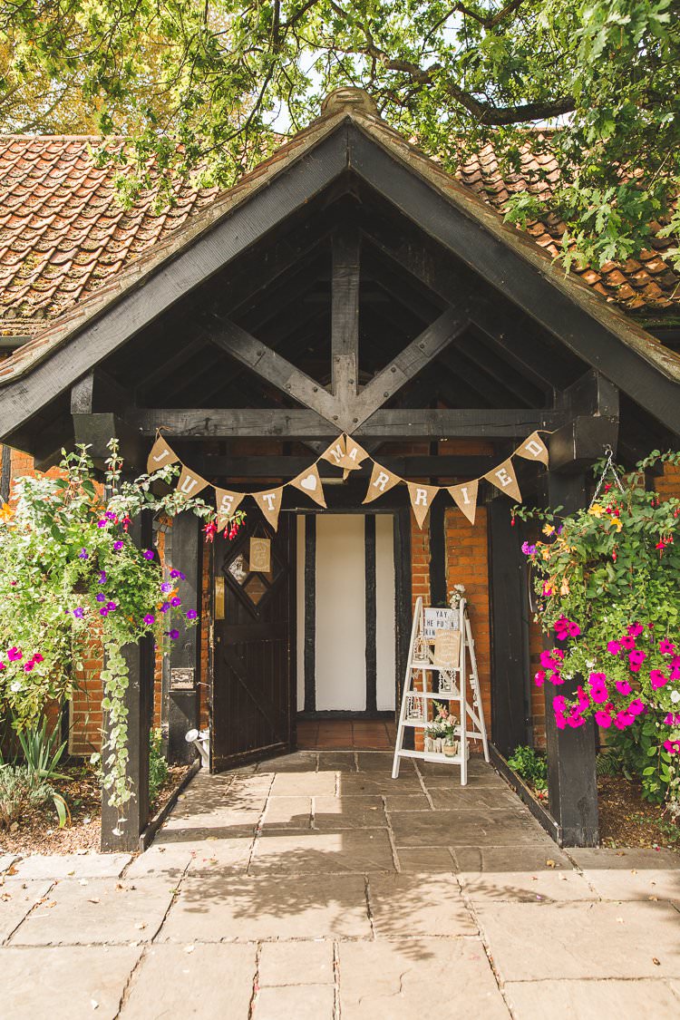 Just Married Bunting Hessian Stepladder Vintage Welcome Whimsical Romantic Barn Wedding http://kirstymackenziephotography.co.uk/