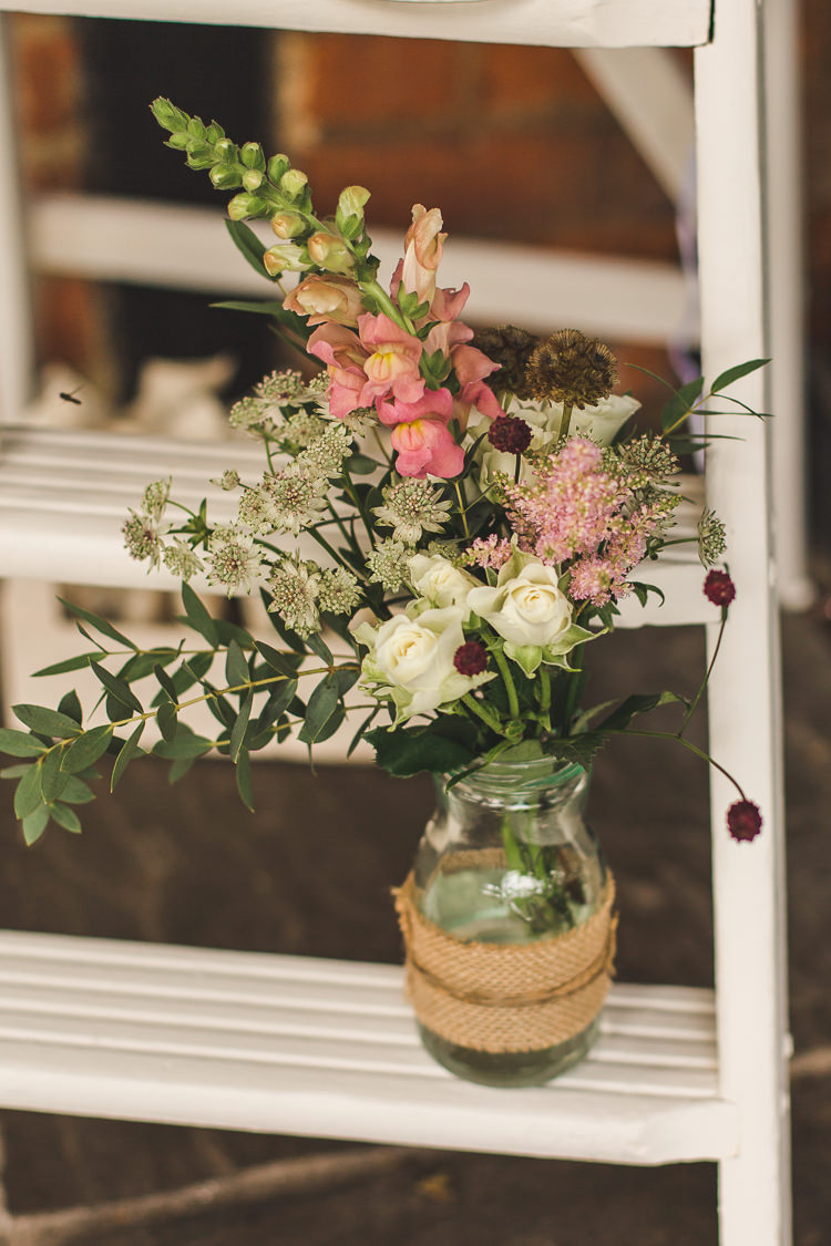 Jar Floral Hessian Jam Jar Flowers Foxglove Whimsical Romantic Barn Wedding http://kirstymackenziephotography.co.uk/