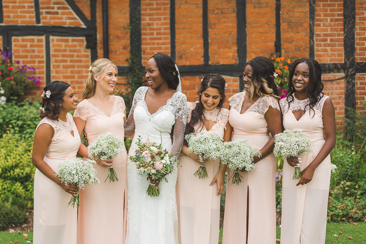 Bride Bridal Maggie Sottero Long Sleeved Lace Dress Sweetheart Bridesmaids Pink Blush Split Bouquet Whimsical Romantic Barn Wedding http://kirstymackenziephotography.co.uk/