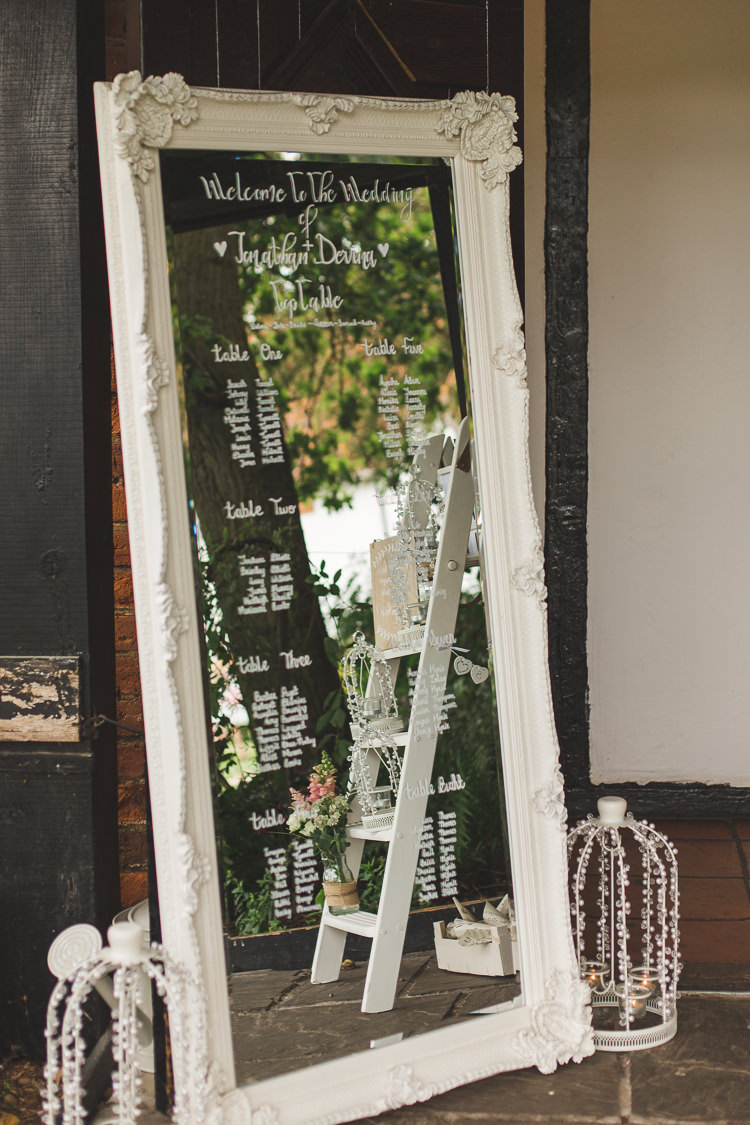 Mirror Table Plan Frame Modern Calligraphy Seating Chart Whimsical Romantic Barn Wedding http://kirstymackenziephotography.co.uk/