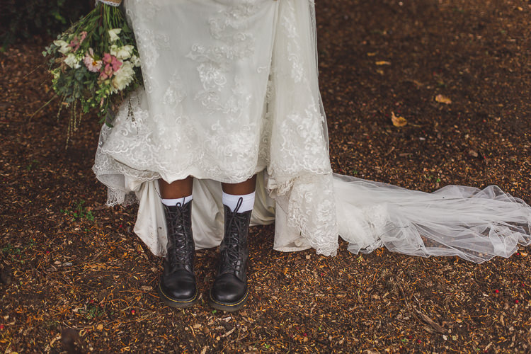 Bride Bridal Dr Martens Boots Dancing Shoes Dress Gown Whimsical Romantic Barn Wedding http://kirstymackenziephotography.co.uk/