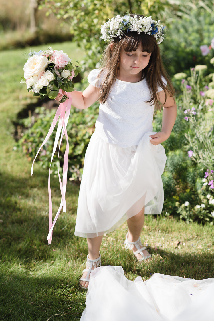 Flower Girl Two Piece Floral Crown Ribbon White Personal Homegrown Country Farm Wedding https://www.emmahare.com/