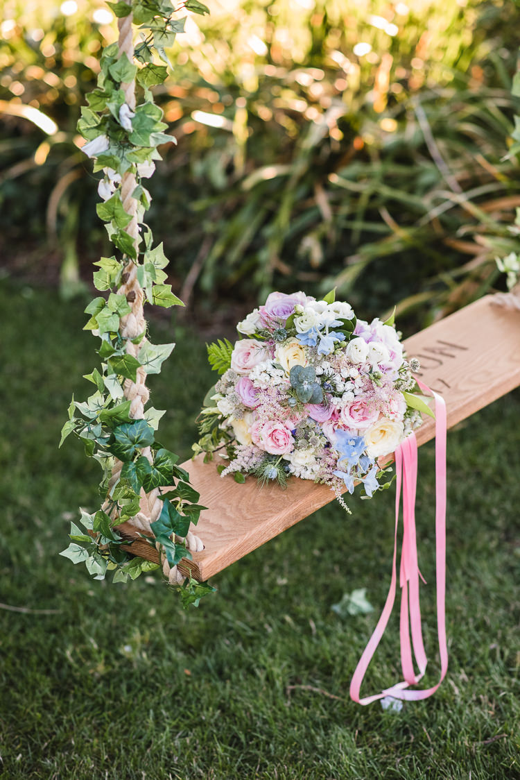 Swing Pastel Bouquet Bride Bridal Ribbon Ivy Personal Homegrown Country Farm Wedding https://www.emmahare.com/