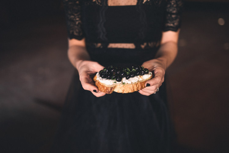 Dark Moody Black Dress Bride Lace Sleeves Nails Green Food | Edgy Emerald City Wedding Ideas http://www.yvonnegollphotography.com/
