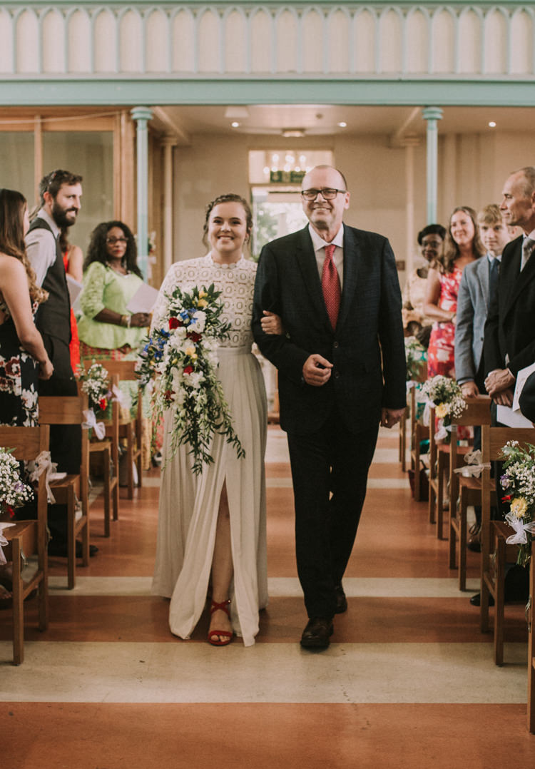 Bride Bridal Self Portrait Wedding Dress Long Sleeved High Neck Multicolour Trailing Bouquet Ribbon Plait Up Do Stylish Budget Friendly Village Hall Wedding http://natalyjphotography.com/