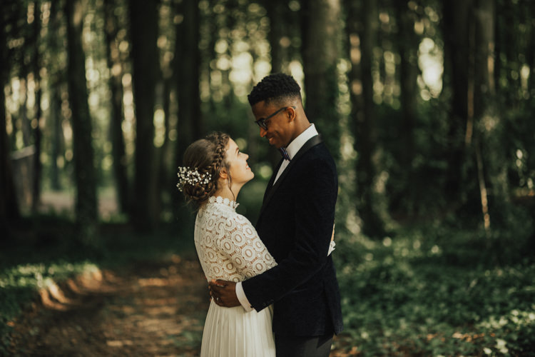 Bride Bridal Self Portrait Wedding Dress Long Sleeved High Neck Multicolour Trailing Bouquet Ribbon Plait Up Do Moss Bros Groom Velvet Tuxedo Jacket Stylish Budget Friendly Village Hall Wedding http://natalyjphotography.com/