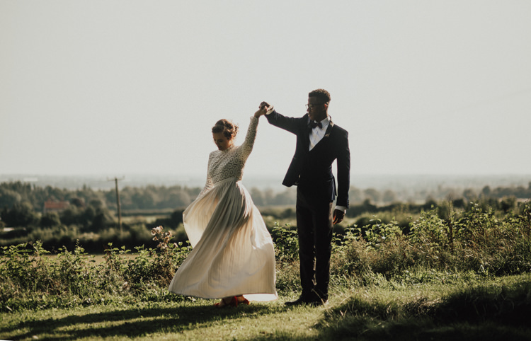Bride Bridal Self Portrait Wedding Dress Long Sleeved High Neck Multicolour Trailing Bouquet Ribbon Plait Up Do Moss Bros Groom Velvet Tuxedo Jacket Stylish Budget Friendly Village Hall Wedding http://natalyjphotography.com/