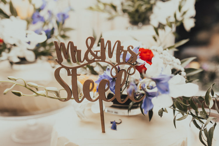 Laser Cut Cake Topper Mr & Mrs Modern Calligraphy Stylish Budget Friendly Village Hall Wedding http://natalyjphotography.com/